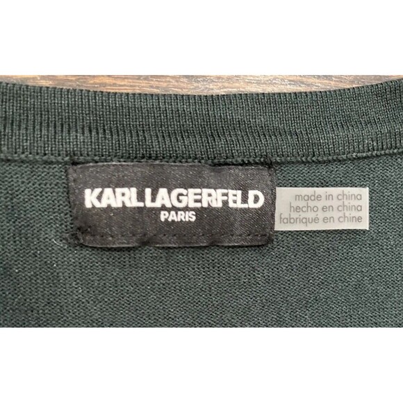Karl Lagerfeld Sweater Women’s Large Green Puff Balloon Sleeve Buttons Preppy - Picture 2 of 10
